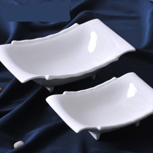 Concise Ceramic Footed Rectangle Serving Dish Set Decorative Porcelain Dining Plate Tableware Ornament Craft for Pudding and Pie