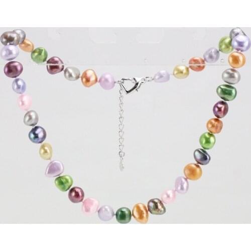 Unique Pearls jewellery Store,8-9mm Multicolor Baroque Freshwater Pearl Necklace,Charming Bridesmaids Women Gift