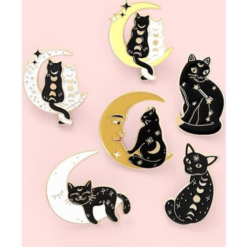 Cartoon cat moon constellation modeling Metal Enamel Brooch trend dream clothing bag accessories decoration pin