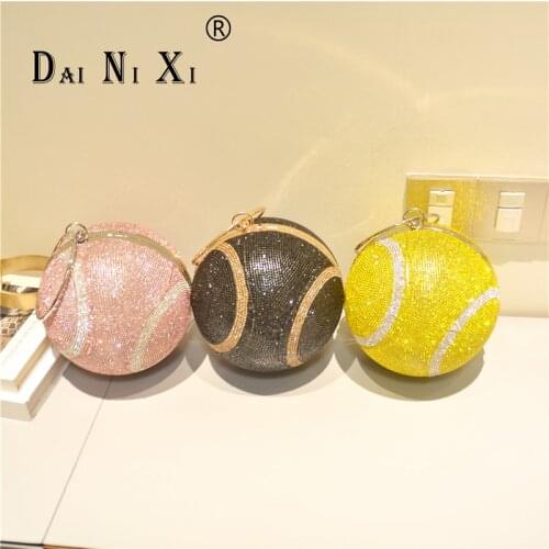 Fashion Diamond Party Round Ball Bag Handbag Crystal Rhinestone Clutch Bling Tennis Ball Shoulder Purse Evening Bags for Ladies