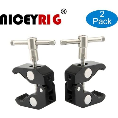 NICEYRIG Magic Arm Clamp 1/4 Screw Head Ball Adjustable Bracket for LED Video Light EVF Monitors Camera Studio (2 Pieces/ Pack)