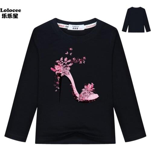 New Flower High Heels Shoes Print T Shirt Girls Funny Vogue Shirt Kids Modern Young Girls Long Sleeve Basic Tee