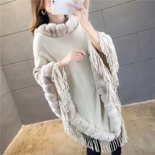 2020 New Arrival Fur Collar Shawl Women Autumn and Winter Cloak Jacket Winter Bat-shaped Ladies Warm Fashion Sweater Coat k1159