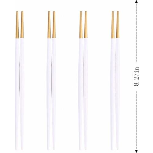 4 Pairs Glossy White Gold Chinese Chopsticks Japanese Korean Style Sushi Sticks Noodles Food Tableware Metal Reusable Chopsticks
