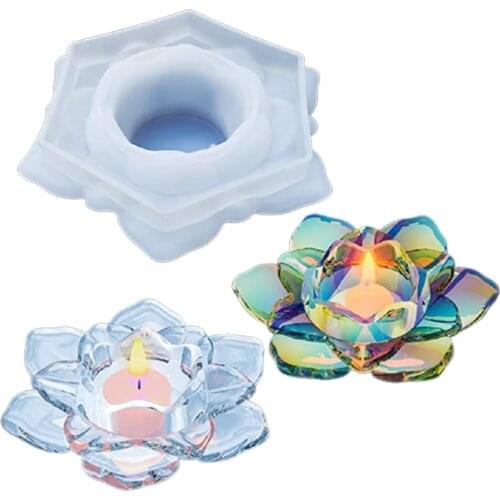 Lotus Tealight Candles Holders Resin Mold Flower Candlestick Epoxy Casting Silicone Molds For DIY Jewelry Box Home Table Decor