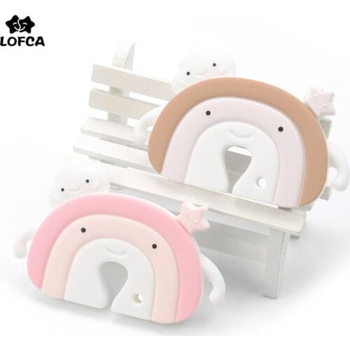 LOFCA 1PC Rainbow Silicone Beads Food Grade Baby Silicone Teethers Cartoon BPA Free beads Teething Necklace DIY Shower