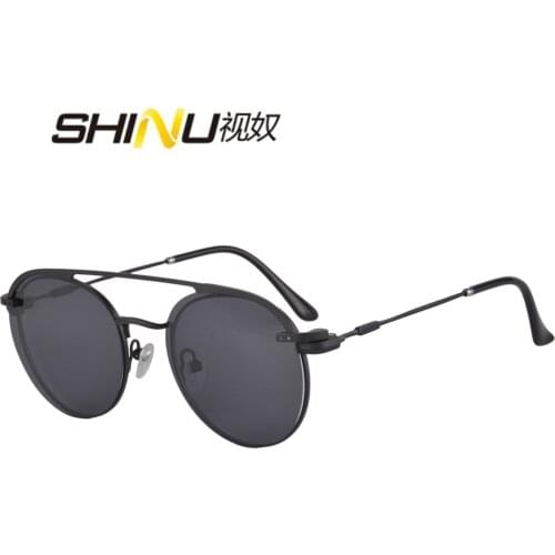 SHINU Retro Round glasses women Men Full Rim metal frame Myopia Spectacle Frame polarized sunglasses men clip on two used