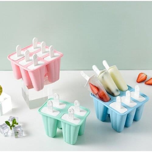 4 Cell Silicone Ice Cream Mold Popsicle Molds DIY Homemade Dessert Freezer Fruit Juice Ice Pop Maker Mould with Sticks G