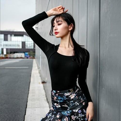 Slim Latin Dance Top Women Tango Salsa Cha Cha Samba Rumba Practice Dancing Wear Long Sleeve Ballroom Training Outfit DF1691