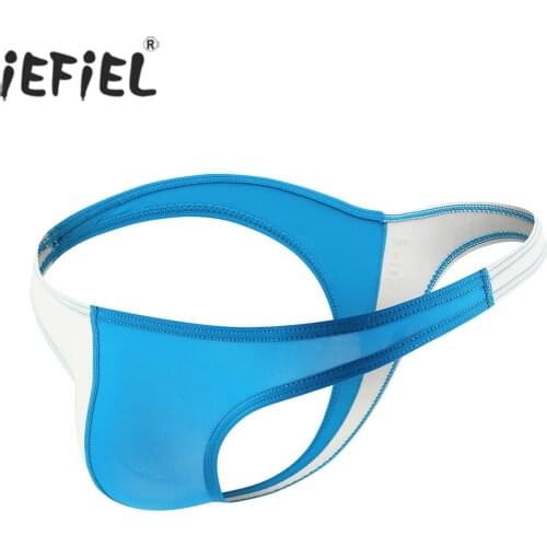 Men Stretchy Low Waist Patchwork Briefs Underpants Contrast Color Bulge Pouch Lingerie Thongs Sexy Bikini Underwear Beachwear