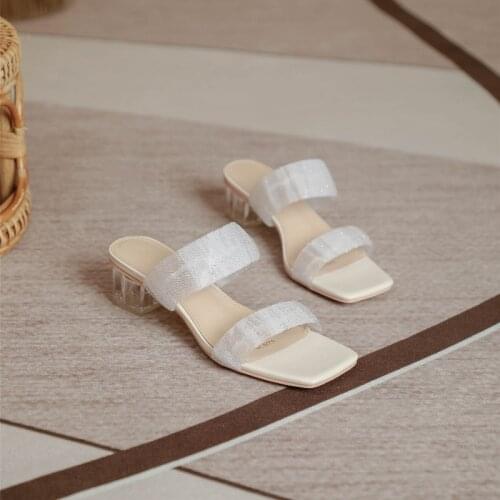 Brand Transparent Heel Women Slippers Fashion Pumps Women Sandals Zapatillas Mujer Breathable Party Wedding Women Dress Shoes