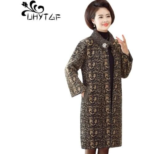 UHYTGF Quality Gold velvet winter fur jacket women Imitation Mink Cashmere long Fur coat temperament mom 4XLPlus size jacket 962