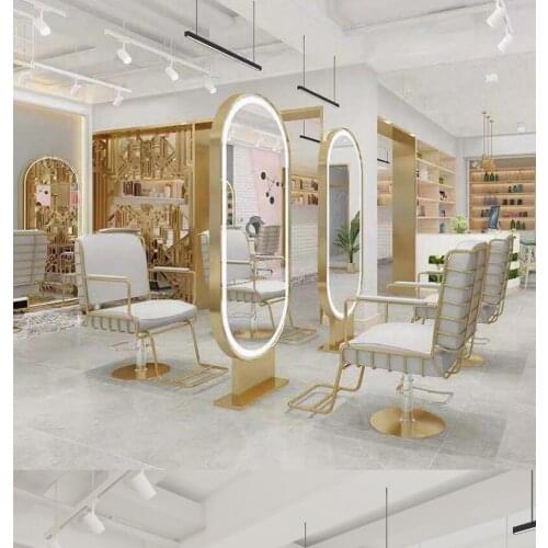 Online celebrity barber shop mirror salon landing single-sided double-sided mirror LED mirror with lamp hairdressing mirror