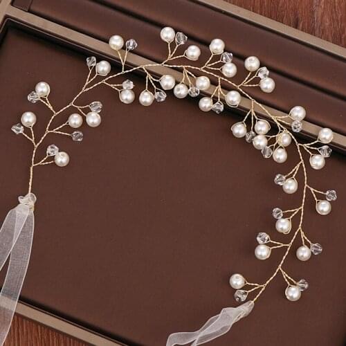 Handmade Pearl Headband Wedding Hair Accessories Bride Tiara For Women Gold Headband Wedding Bridal Headpiece Hair Jewelry