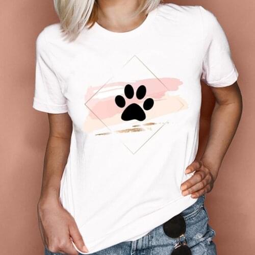 Women Graphic Watercolor Dog Paw Pet Fashion Short Sleeve Summer Spring Lady Clothes Tops Tees Print Female Tshirt T-Shirt