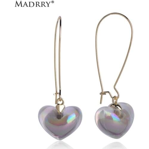 Madrry Heart Shape Drop Earrings For Women Engagement Long Big Glass Jewelry Earring Creative Detachable Earrings 2018 Newest