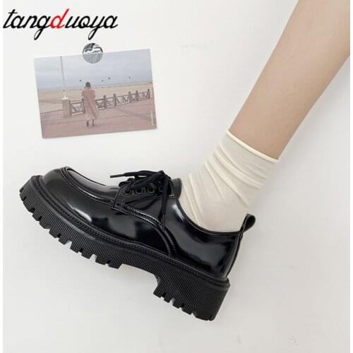 Vintage Oxford Shoes For Women Pu Leather low Heel Shoes Woman British Style Kawaii Shoes Lace Up chaussures femme 2021