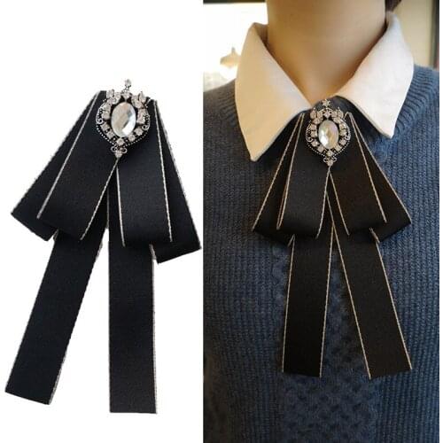 British College Style Shirt Collar Flower Female Professional Accessories Bow Tie Male Wedding Handmade Rhinestone Bowtie