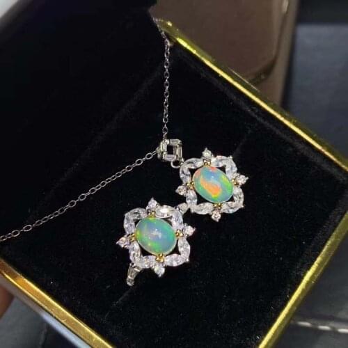 Natural Aobao opal Jewelry Sets for Women S925 Party Necklace and Ring Fine Jewelry Top Quality October Birthstone Gifts S41