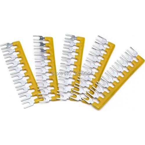 100PCS Pre Insulated Fork Type Terminal Barrier Strip Jumper Connectors TD1510 / TD-10A Wire Connector 10A 12 Positions
