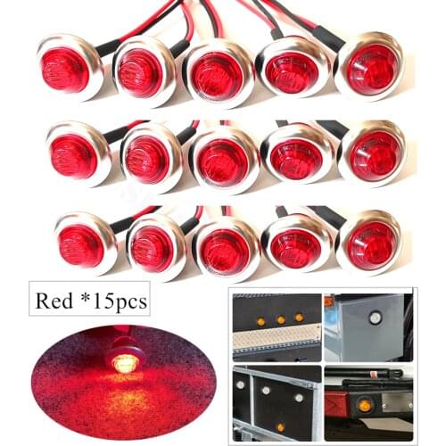 15Pcs 3/4 Inch Round 12v Mini Signal Side Marker Indicators Led Clearance Bullet Lights for Truck Trailer Bus Boat RV Lorry Car