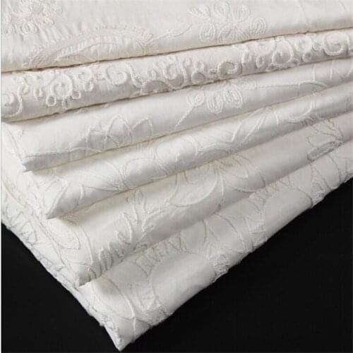 2m White Cotton Breathable Cotton Embroidered Lace Fabric Dress Fashion Apparel Cloth 3D Mesh 130cm