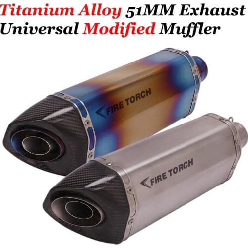 470mm Universal Motorcycle Exhaust Titanium Alloy 51mm Exhaust Muffler With DB Killer Carbon Fiber Muffler For F750GS S1000R R6