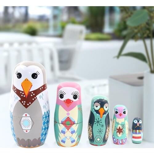 5Pcs/Set Cartoon Attractive Interesting Practical Multifunctional Owl Matryoshka Nesting Dolls Toys Home Coffee Shop Ornament