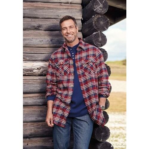 Free shipping!!! - Mens Long Sleeved Plaid Flannel Shirt Red Brown Outdoor Shirt Camping Shirt