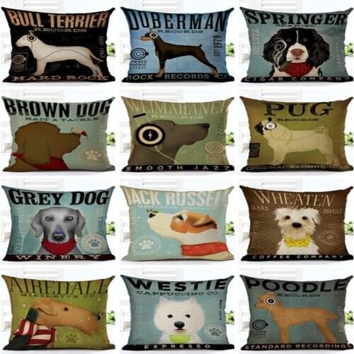 Cute Cartoon Dog Printing Cushion Cover Cotton Linen Dog Decorative Pillowcase Car Throw Pillow Case For Sofa Cover almohada