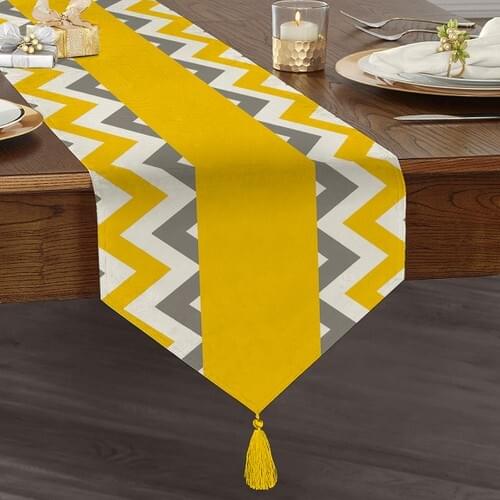 Realhomes Designed Digital Printed Decorative Tassels Chenille Triangle Runner