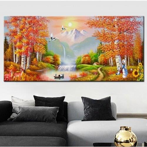 Home art Diamond Painting Autumn Red Tree Forest Sunset Diamond Embroidery full Square Round Diamond Mosaic rhinestone EE1843