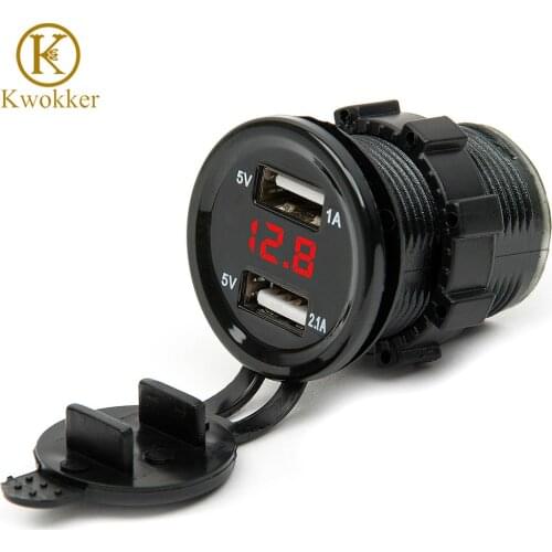 Dual USB Motorcycle Car Electronic Car Charger Adapter Cigarette Lighter Socket Charger + LED Digital Voltmeter Meter Monitor