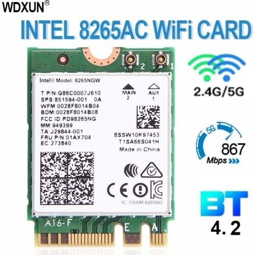 Dual band 2.4g / 5ghz wifi bluetooth wlan for intel 8265ngw wireless-ac 8265 ngff 802.11ac 867 mbps 2x2 MU-MIMO wifi bt 4.2 card