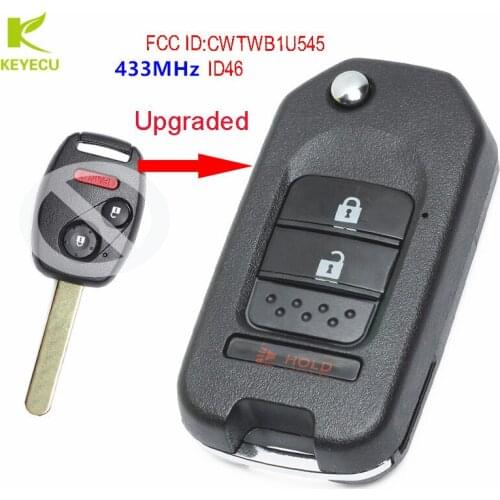 KEYECU Upgraded Flip Remote Car Key Fob 2+1 Button 433MHz ID46 for Honda Pilot 2005-2008 FCC ID: CWTWB1U545