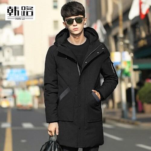 HANLU winter hot sale mens black Long section Thicken white duck down jackets with hood windproof Breathable down coat