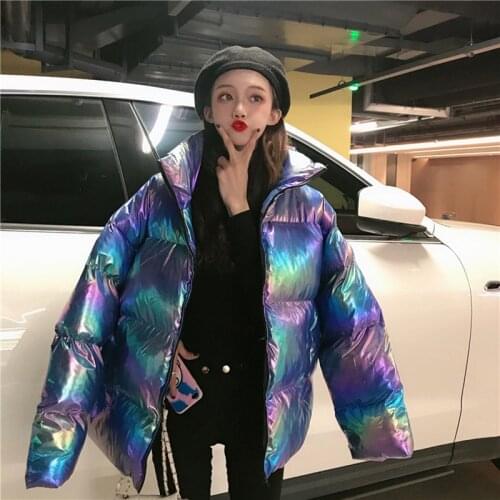 Winter Womens Jacket High Quality Bright Colors Insulated Puffy Coat collar Fluorescent color Parka Loose Outwear