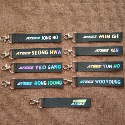 Kpop ATEEZ Member laser Lanyard keychain mobile phone hang rope Key Chains Keyring Kpop ATEEZ Pendant High quality new arrivals