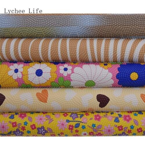 Lychee Life Cartoon Flowr Printed Synthetic Leather Fabric 21X29CM 91X135CM For Bows Handbags Diy Sewing Crafts