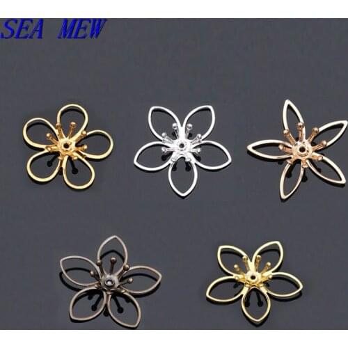 50 PCS 20mm 21mm 22.5mm Metal Copper Gold/Silver color Filigree Flowers Bead Cap Tray Connector Base Setting For Jewelry Making