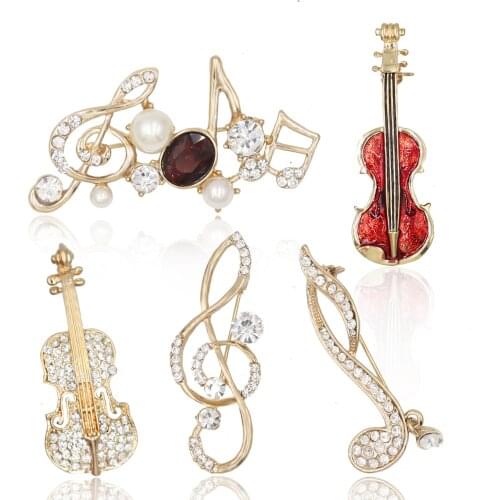 Fashion Exquisite Brooches Violin Music Symbol Coat Collar Pin Clothes Decoration Suit Dinner Dress Accessories Jewelry Luxury