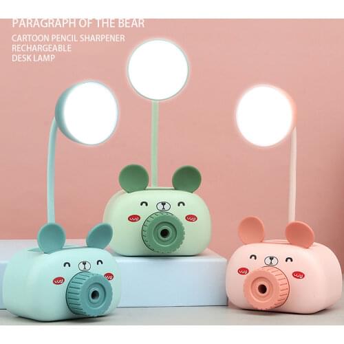 Cute Piggy Desk Lamp With Pencil Sharpener Storage Pen Holder Led Table Lamparas Students USB Eye Protection Reading Night Light