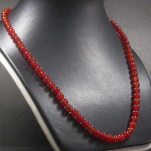 Charming Long 24" 6mm Red Jade Round gemstone Beads Necklace AAA j14