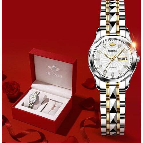 Original Brand OUPINKE WristWatches Womens Automatic Self-Wind Mechanical Watch Tungsten Steel Business Waterproof montre femme