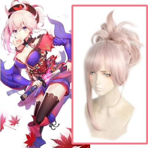 Game Fate Grand Order FGO Cosplay Wig Miyamoto Musashi Saber Cosplay Wig Pink Synthetic Wig Women Cosplay Accessories