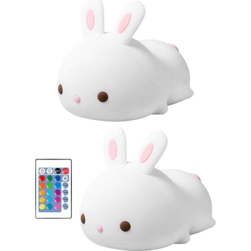 Portable Cute Rabbit Silicone Nightlight Nursery Lamp for Baby Bathroom Color Changing