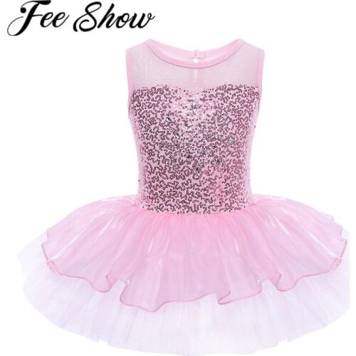 Professional Kids Girls Gymnastic Leotard Ballet Dancer Dress Children Princess Shiny Sparkly Ballerina Praise Dance Tulle Skirt