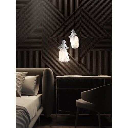 Nordic luxury white carved resin pendant lights bedroom living room modern art deco lamp study long line hanging lights fixtures