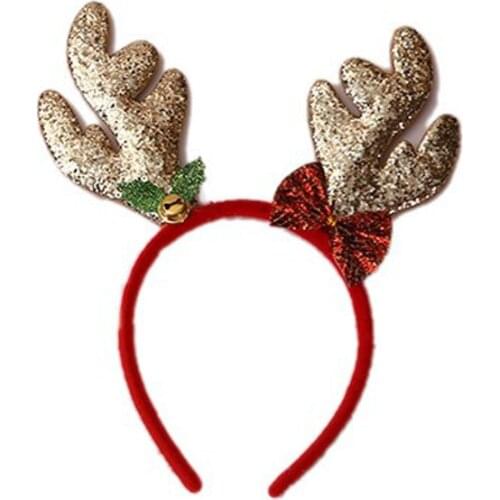 Christmas Reindeer Headband Gold Powder Reindeer Antlers Headband Xmas Headbands for Girls Adult Christmas Party Supplies