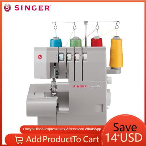 Singer 14HD854 Overlock Sewing Machine Multi-functional Electrical Double Needle 4-line Foot Pedal Tension Adjustable